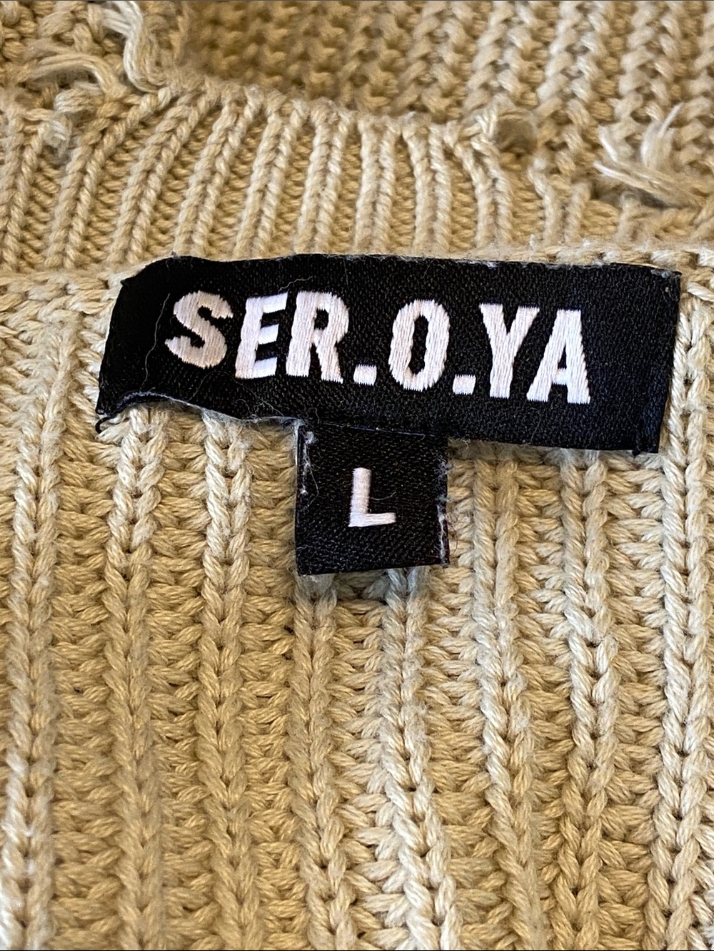 SER O YA Unisex Devin distressed sweater pale green pullover Cotton knit Large - Picture 6 of 10